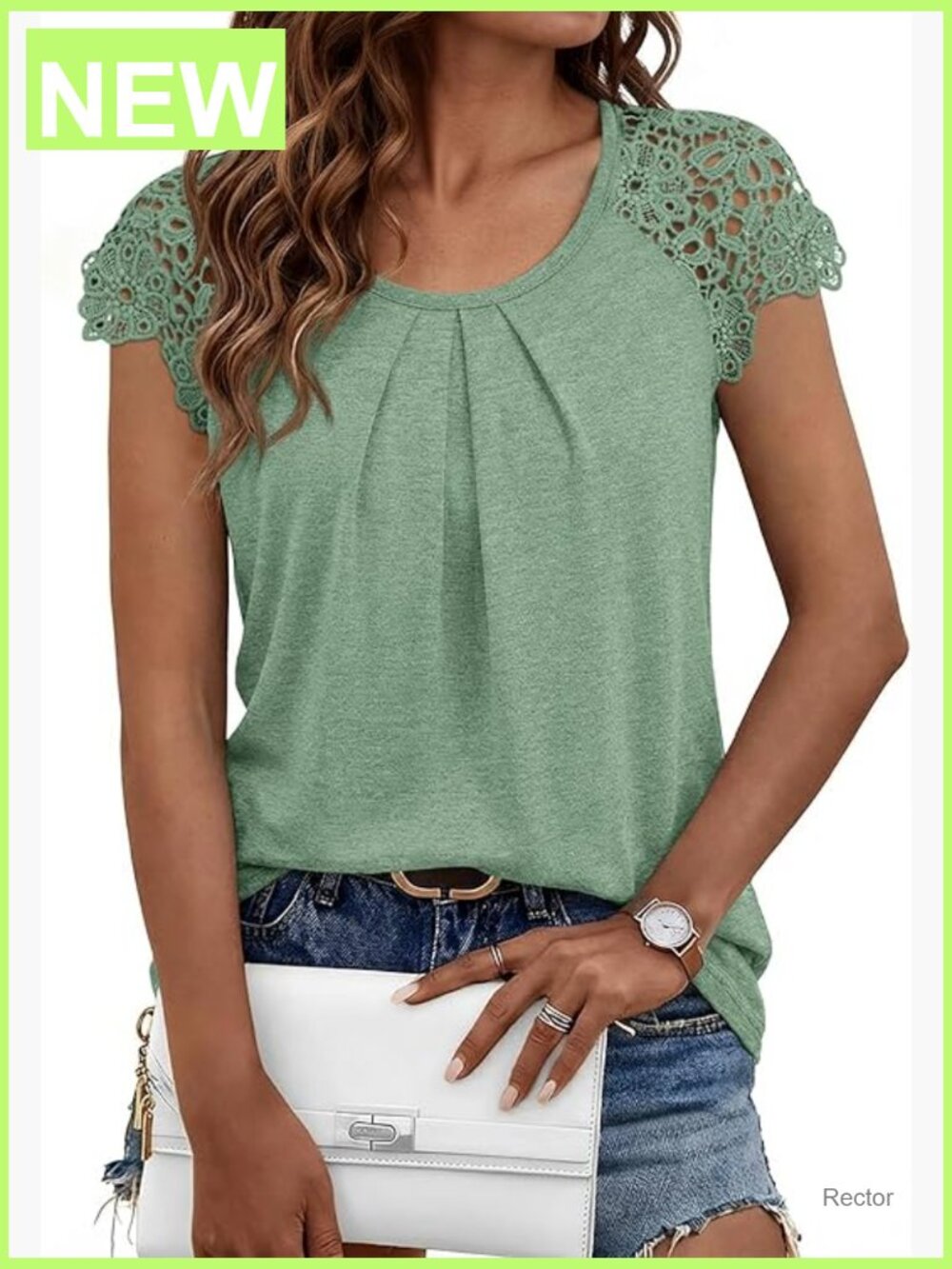 Lace Trim Pleated Short Sleeve Blouse Business Casual Dressy Top